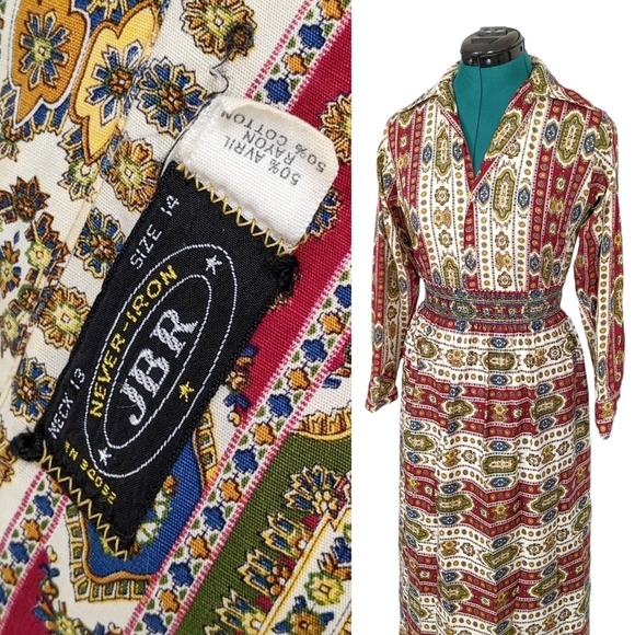 1960s Vintage Hippie Blouse & Skirt Set 1970s Dress Lot Psychedelic Rainbow XS - Picture 5 of 6